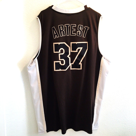 Authentic Vtg Adidas NBA LA Lakers Ron Artest Basketball Jersey Brown White Rare